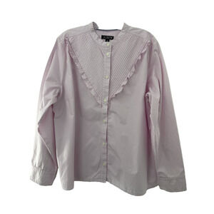 J Crew Women's Classic Preppy Long Sleeve Pink Ruffle Pleated Cotton Blouse Sz18